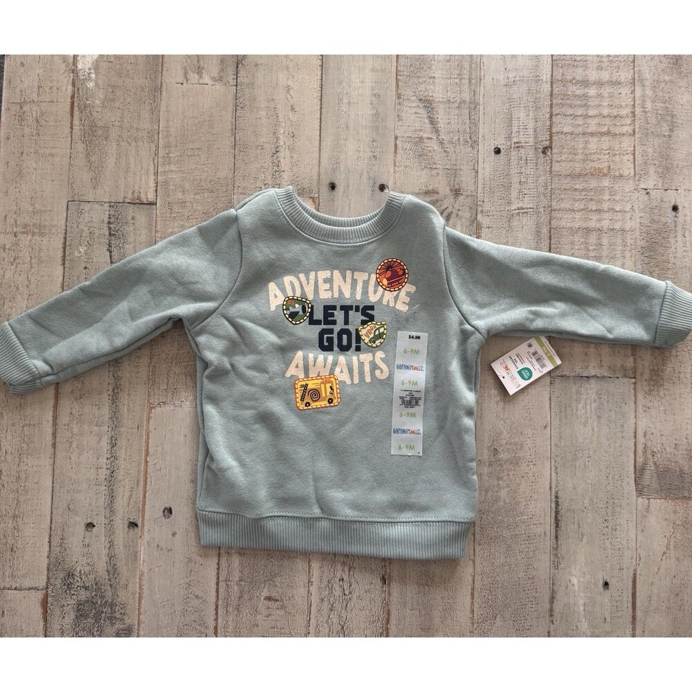 Garanimals Adventure Graphic Pullover Sweater Light Green 6-9 Months Unisex